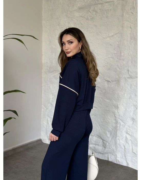 Premium ara biye detaylı fermuarlı takım lacivert