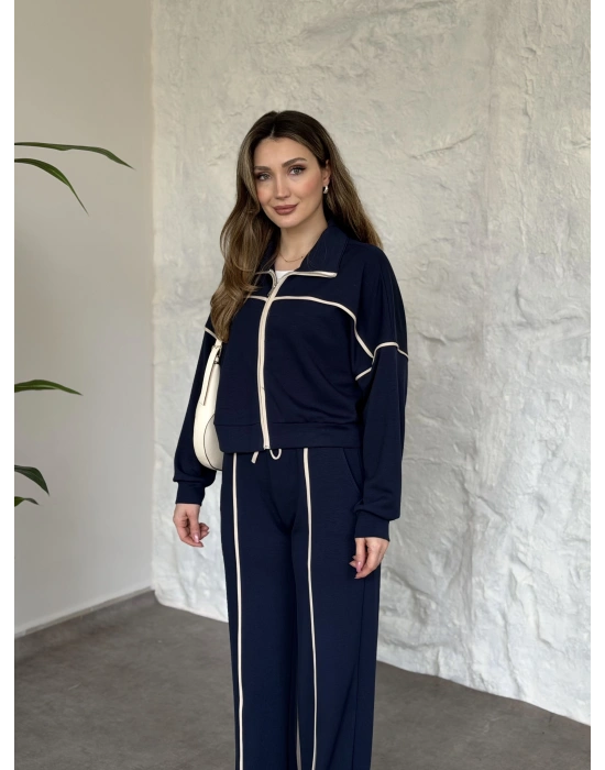 Premium ara biye detaylı fermuarlı takım lacivert