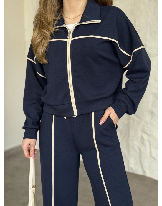 Premium ara biye detaylı fermuarlı takım lacivert