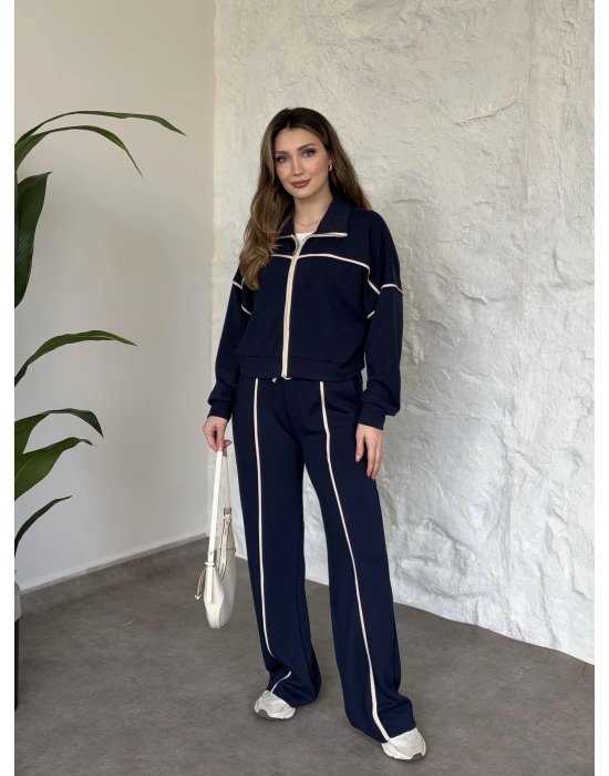 Premium ara biye detaylı fermuarlı takım lacivert