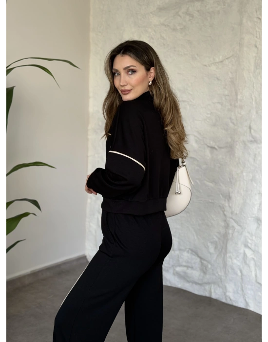 Premium ara biye detaylı fermuarlı takım siyah