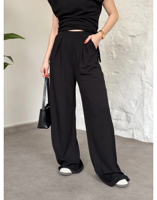 Asimetrik kesim omuzu vatkalı takım siyah