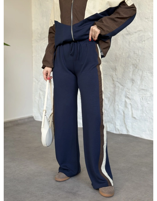 Garnili paraşüt kumaş detaylı ikili takım lacivert