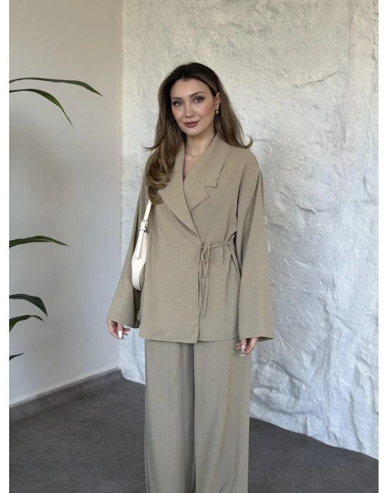 Premium viskon keten yandan bağlamalı takım yeşil
