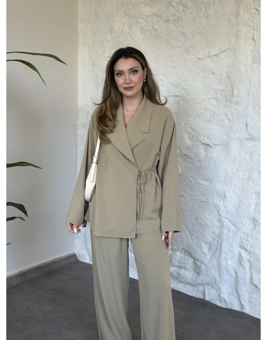 Premium viskon keten yandan bağlamalı takım yeşil