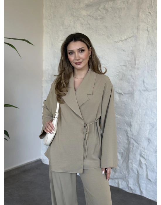 Premium viskon keten yandan bağlamalı takım yeşil