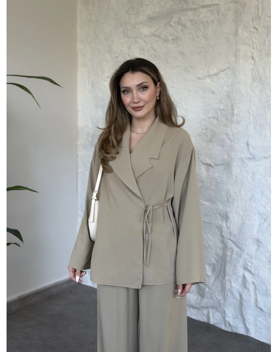 Premium viskon keten yandan bağlamalı takım yeşil