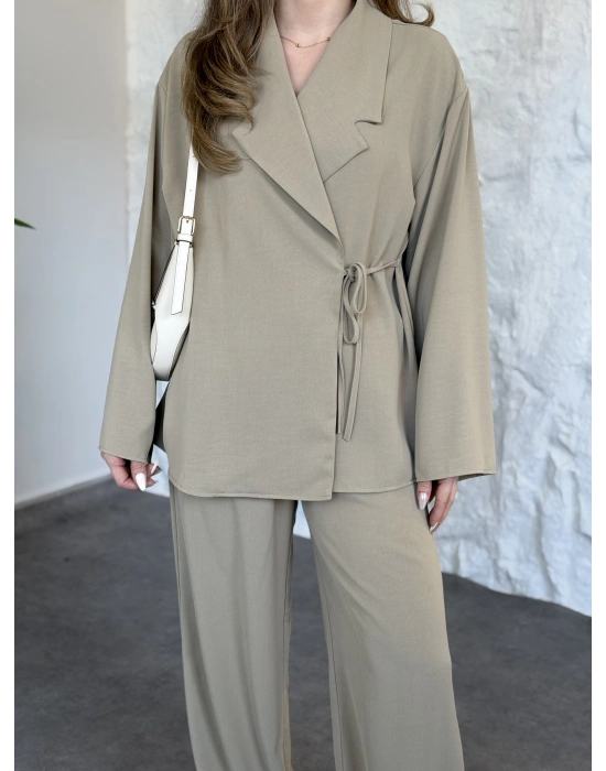 Premium viskon keten yandan bağlamalı takım yeşil