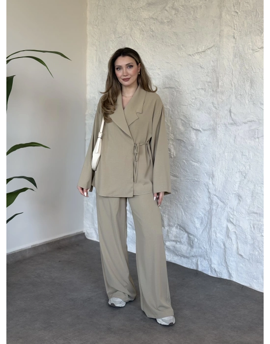 Premium viskon keten yandan bağlamalı takım yeşil