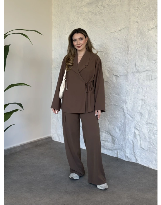 Premium viskon keten yandan bağlamalı takım vizon