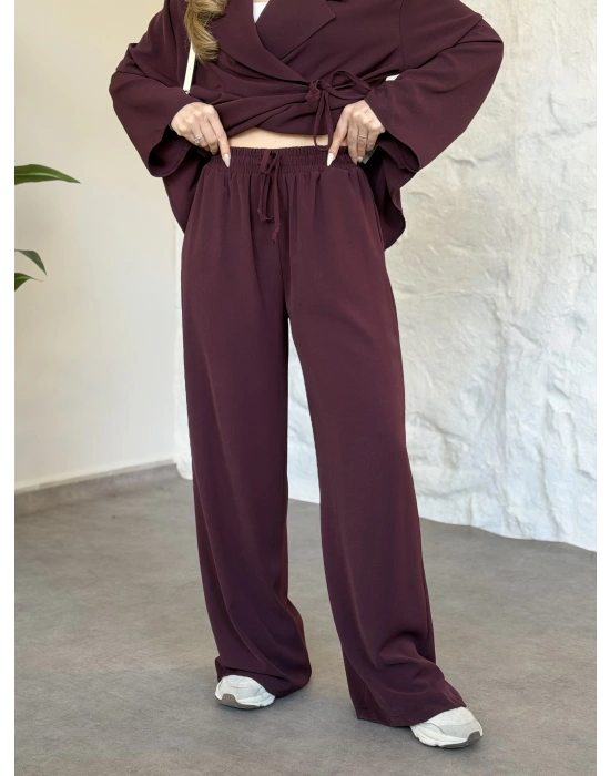 Premium viskon keten yandan bağlamalı takım bordo