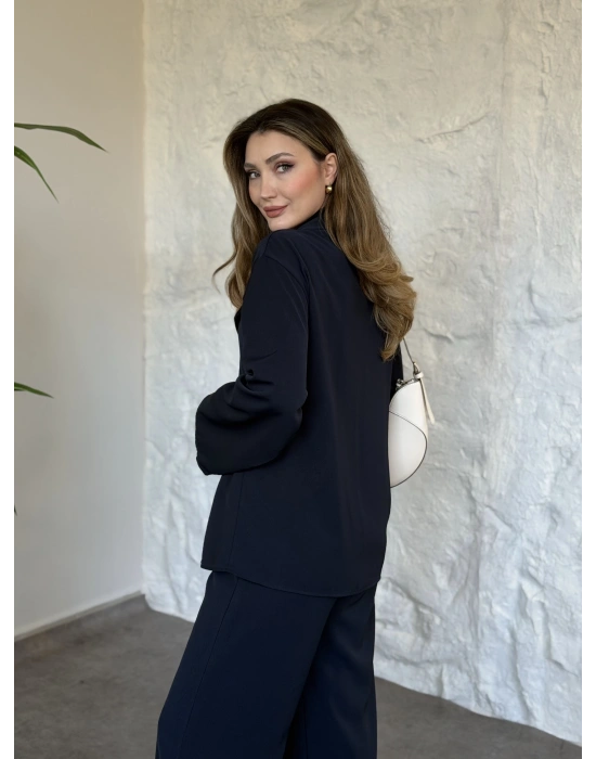 Premium viskon keten yandan bağlamalı takım lacivert