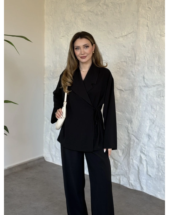 Premium viskon keten yandan bağlamalı takım siyah