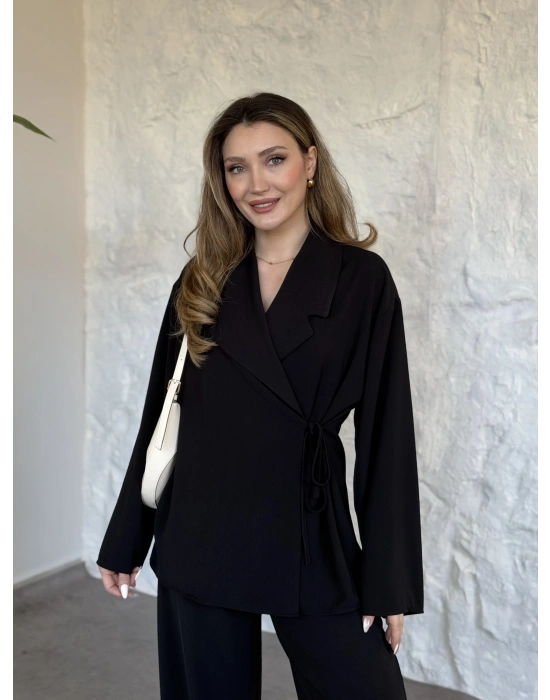 Premium viskon keten yandan bağlamalı takım siyah