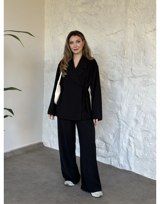 Premium viskon keten yandan bağlamalı takım siyah