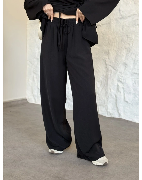 Premium viskon keten yandan bağlamalı takım siyah