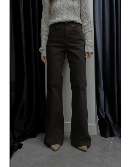 Zr marka etiketli bol paça jean acı kahve