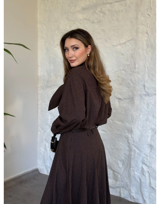 Keten pitikare kemerli etekli takım kahve