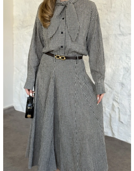 Keten pitikare kemerli etekli takım siyah