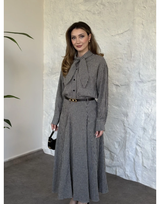 Keten pitikare kemerli etekli takım siyah