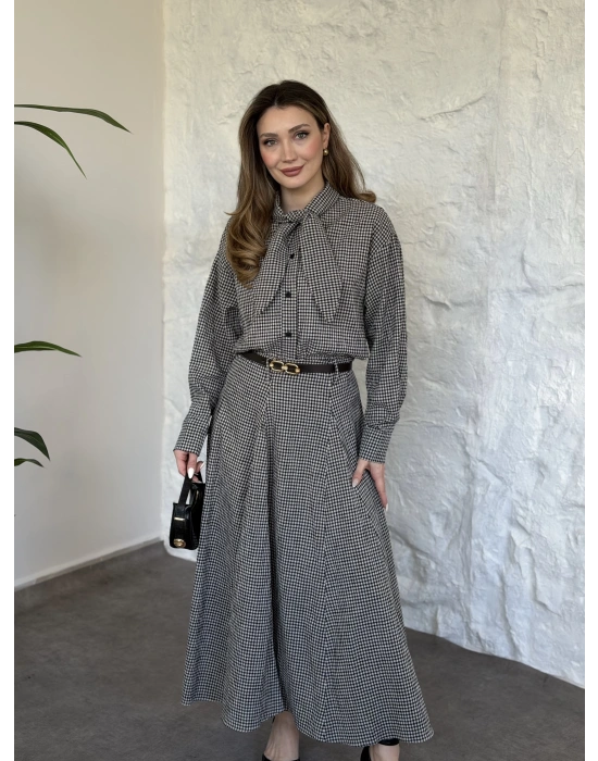 Keten pitikare kemerli etekli takım siyah