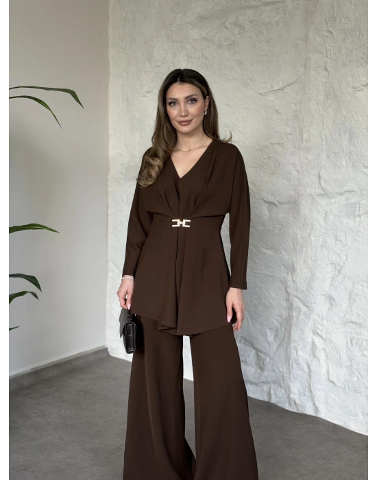 Bel toka detaylı latina takım açık kahverengi