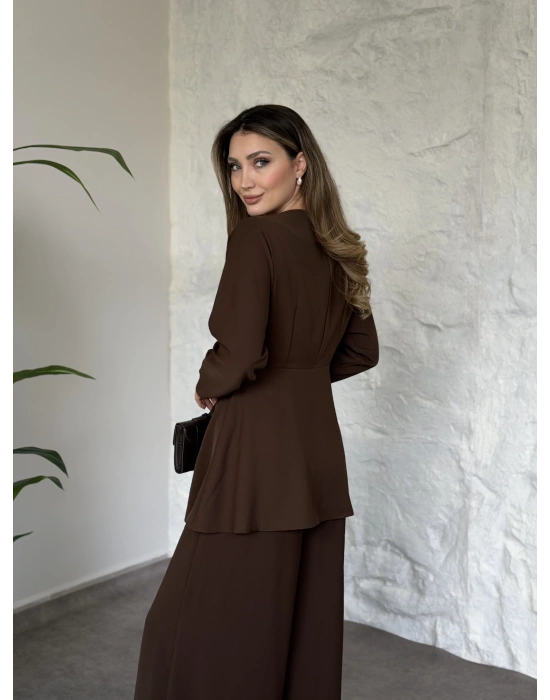 Bel toka detaylı latina takım açık kahverengi