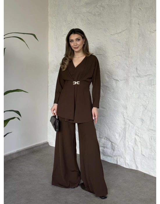 Bel toka detaylı latina takım açık kahverengi