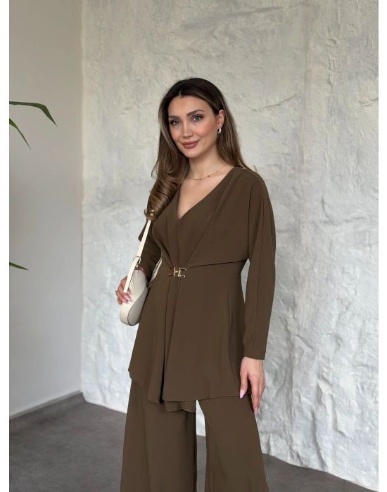 Bel toka detaylı latina takım zeytin yeşili