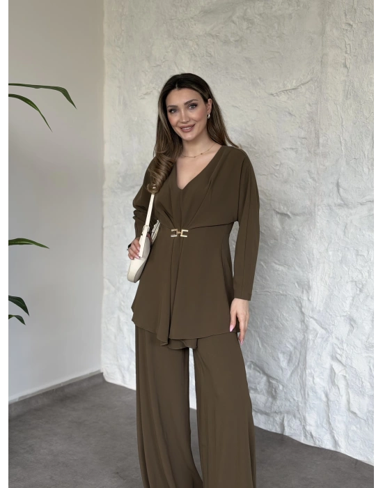 Bel toka detaylı latina takım zeytin yeşili