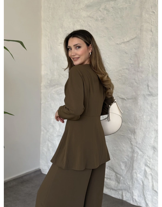 Bel toka detaylı latina takım zeytin yeşili