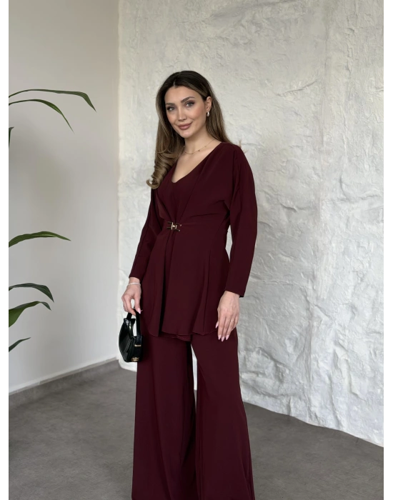 Bel toka detaylı latina takım bordo