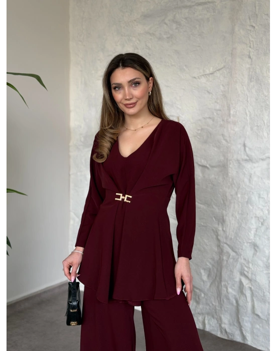 Bel toka detaylı latina takım bordo