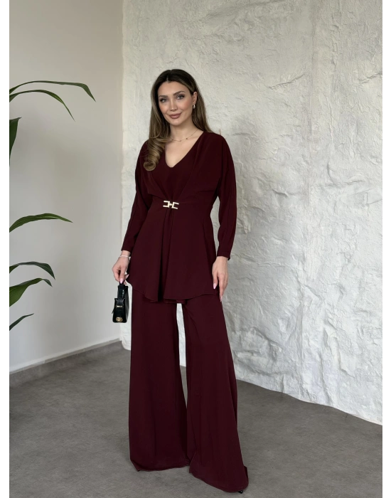 Bel toka detaylı latina takım bordo