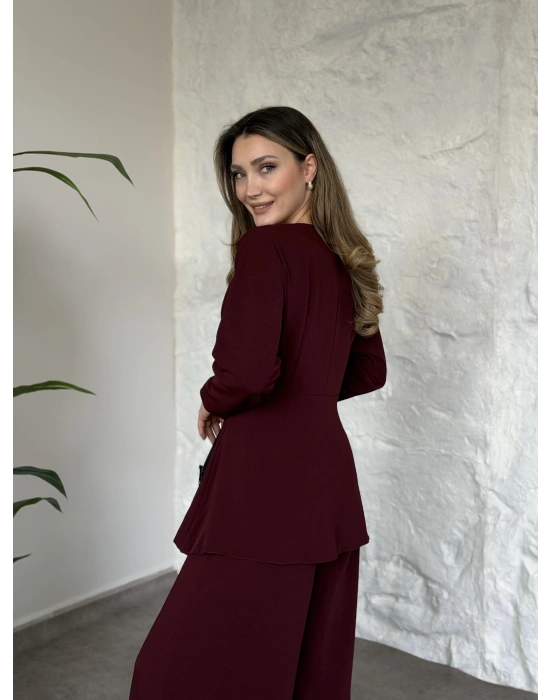 Bel toka detaylı latina takım bordo