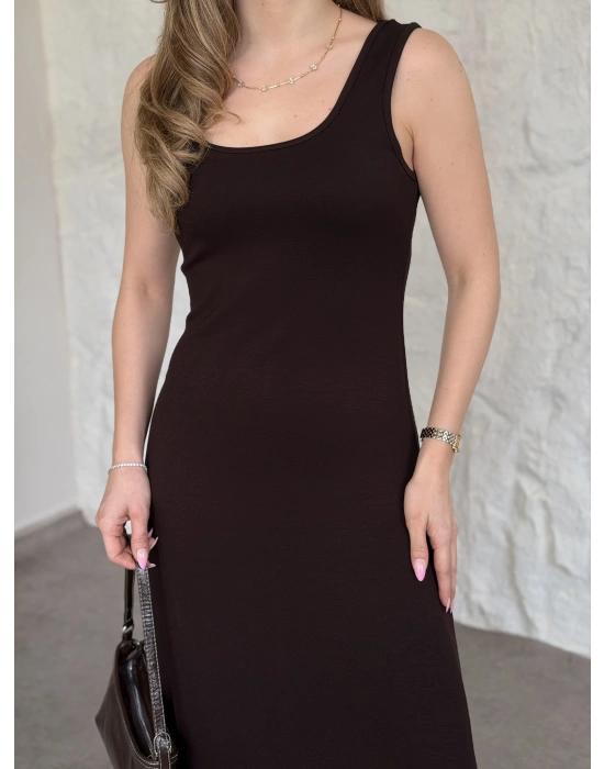 Modal kumaş crop üstlü ikili elbise kahve