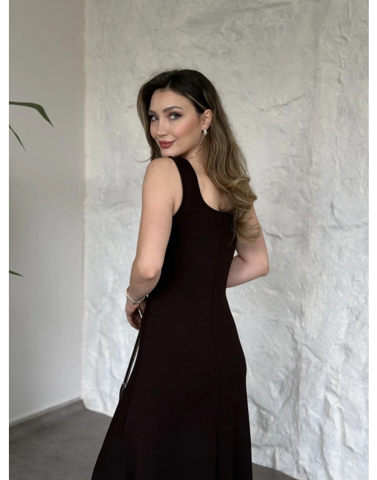 Modal kumaş crop üstlü ikili elbise kahve