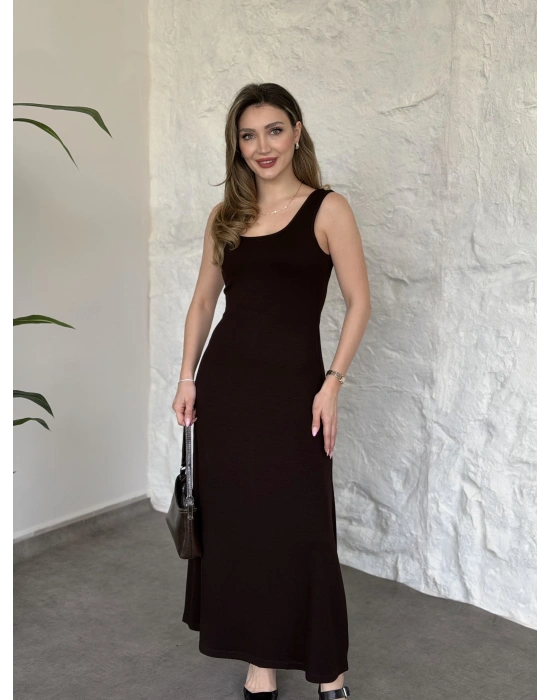 Modal kumaş crop üstlü ikili elbise kahve