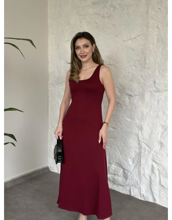 Modal kumaş crop üstlü ikili elbise bordo