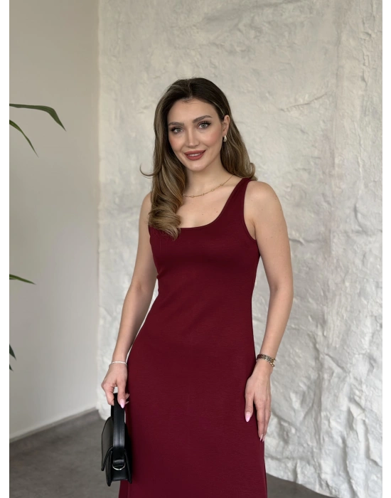 Modal kumaş crop üstlü ikili elbise bordo