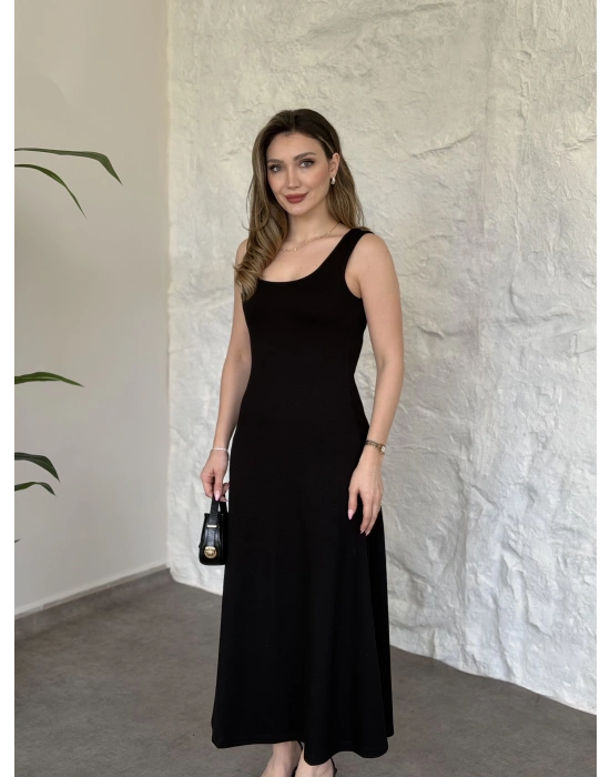 Modal kumaş crop üstlü ikili elbise siyah