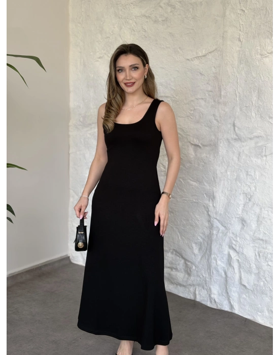 Modal kumaş crop üstlü ikili elbise siyah