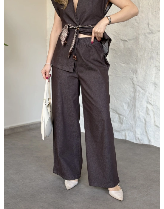 Belinden saten kuşaklı dekolte takım