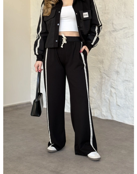 Şerit paraşüt detaylı vintage takım siyah