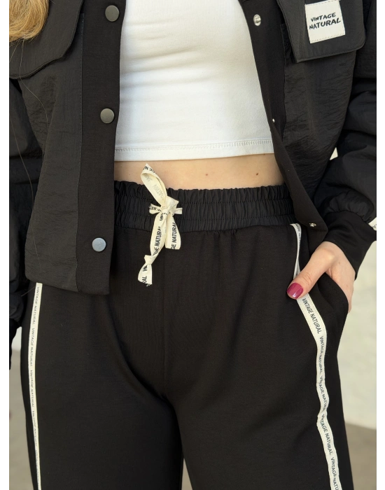 Şerit paraşüt detaylı vintage takım siyah