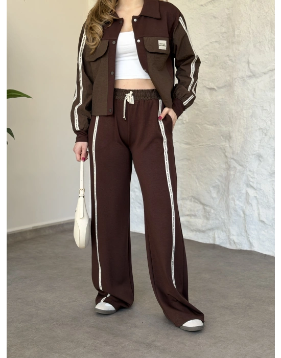 Şerit paraşüt detaylı vintage takım kahve