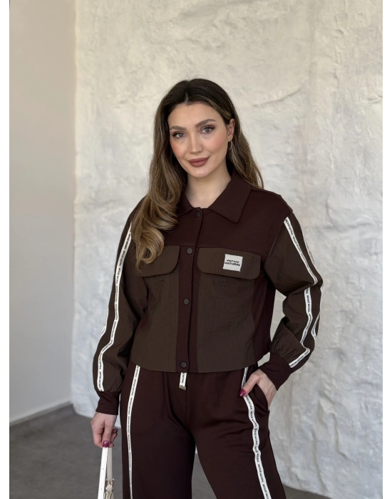 Şerit paraşüt detaylı vintage takım kahve