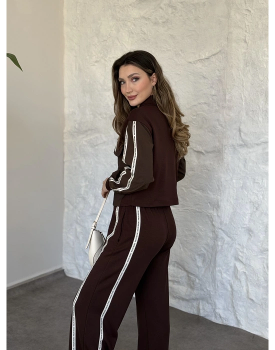 Şerit paraşüt detaylı vintage takım kahve