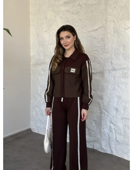 Şerit paraşüt detaylı vintage takım kahve