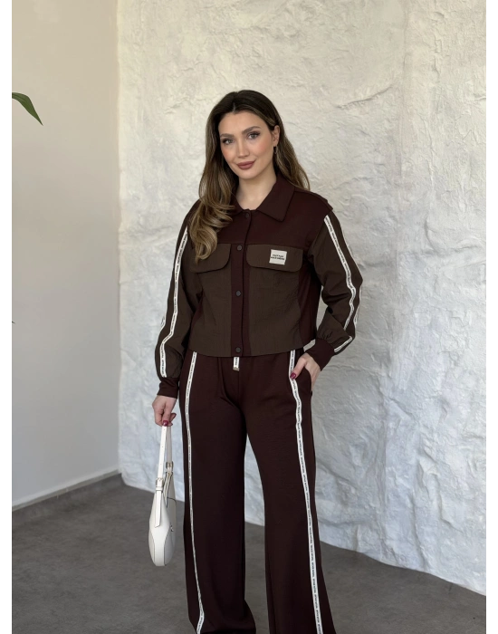 Şerit paraşüt detaylı vintage takım kahve